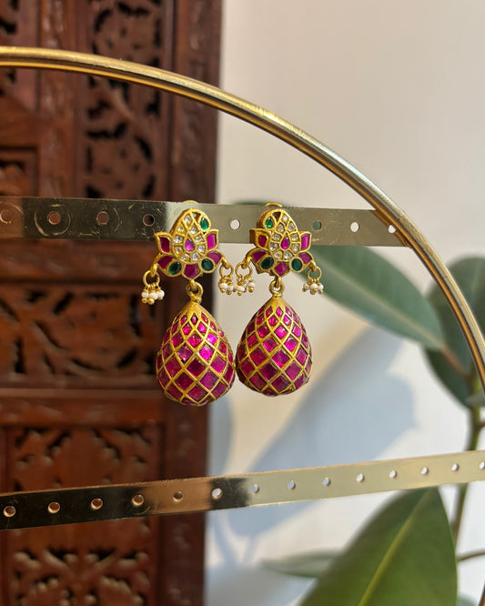 Statement Jadau Kundan Earrings with Mango Motif and Oval Drop | ER222