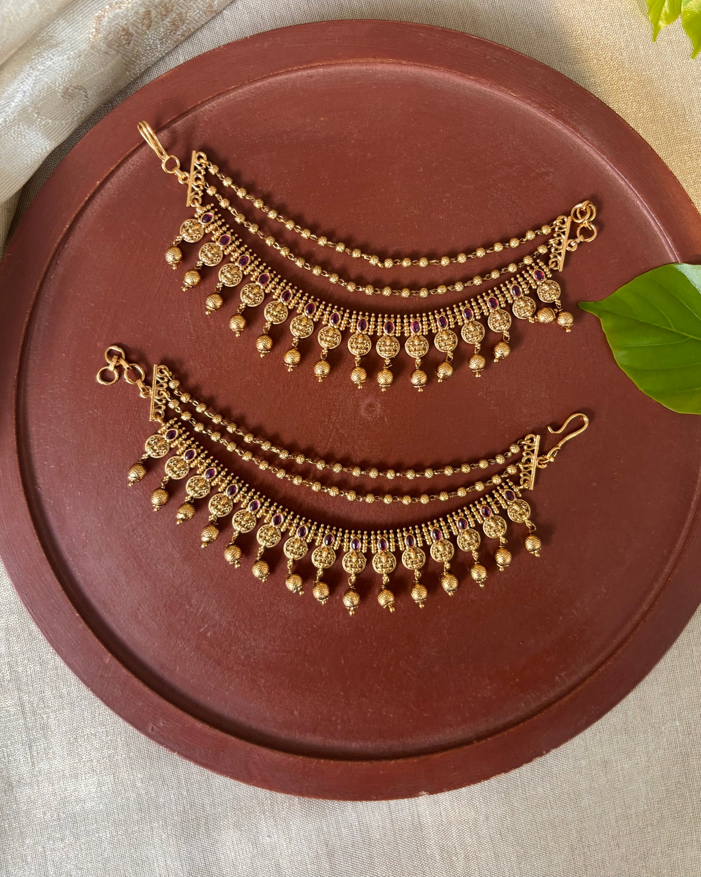 Gold Finish Pearl Three-Layer Ear Chain | EC161