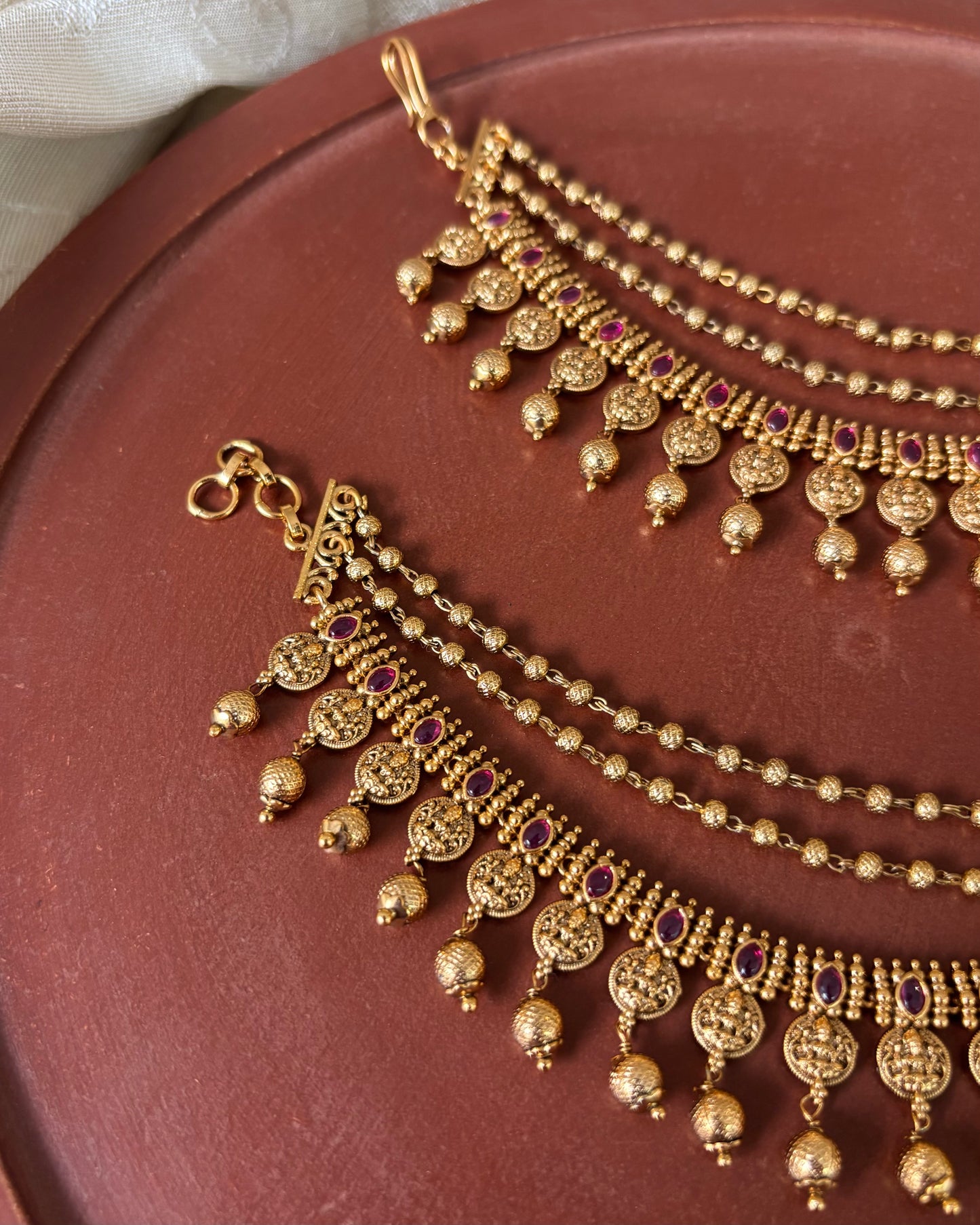 Gold Finish Pearl Three-Layer Ear Chain | EC161