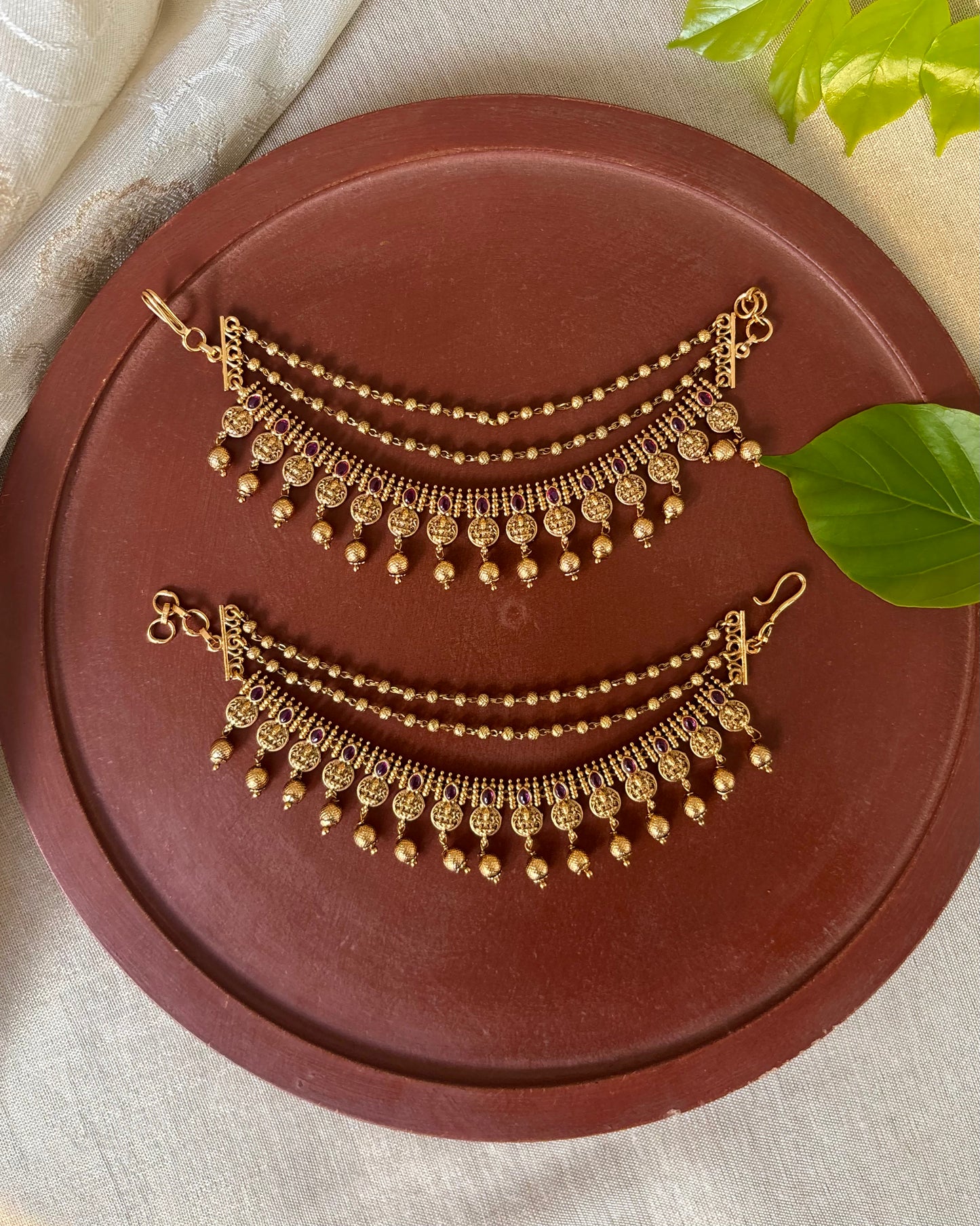 Gold Finish Pearl Three-Layer Ear Chain | EC161