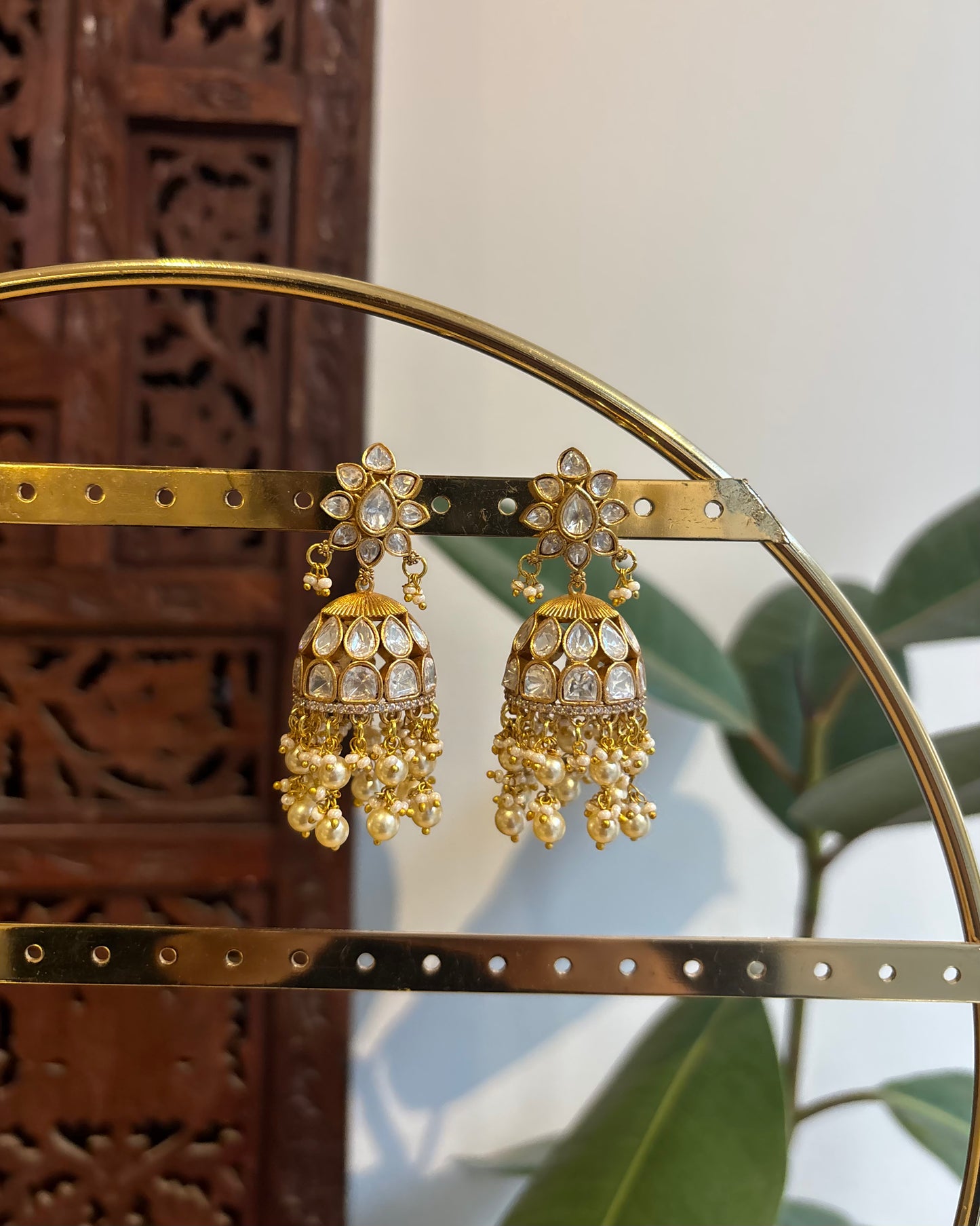 White Floral Moissanite Jhumkas  | ER224
