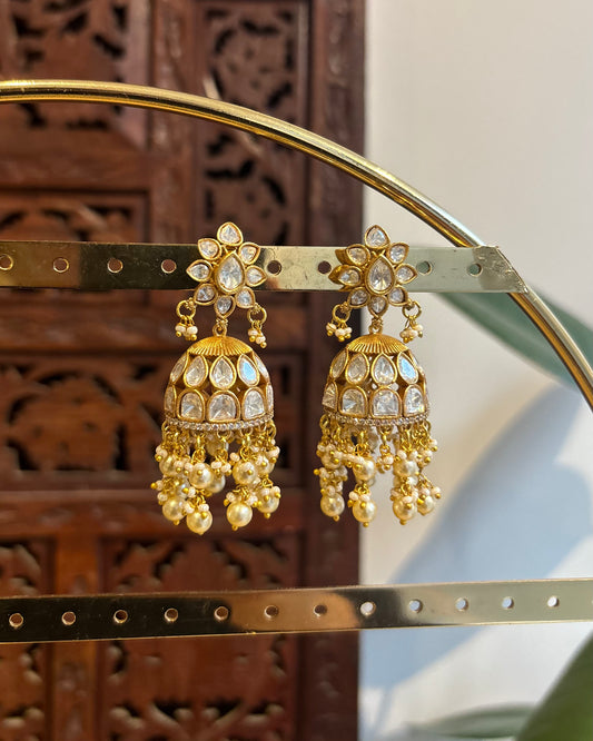 White Floral Moissanite Jhumkas  | ER224