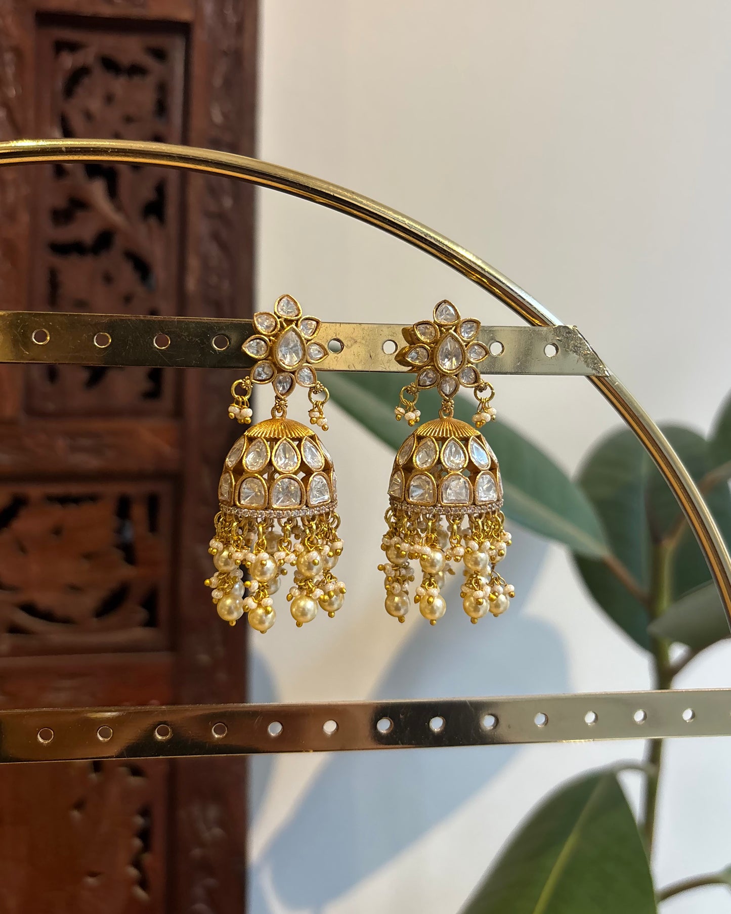 White Floral Moissanite Jhumkas  | ER224
