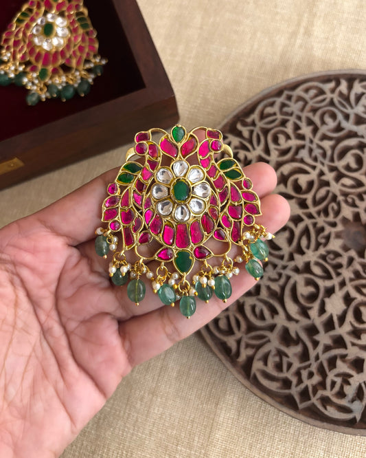 Intricate Floral Peacock Jadau Kundan Pendant | HA197