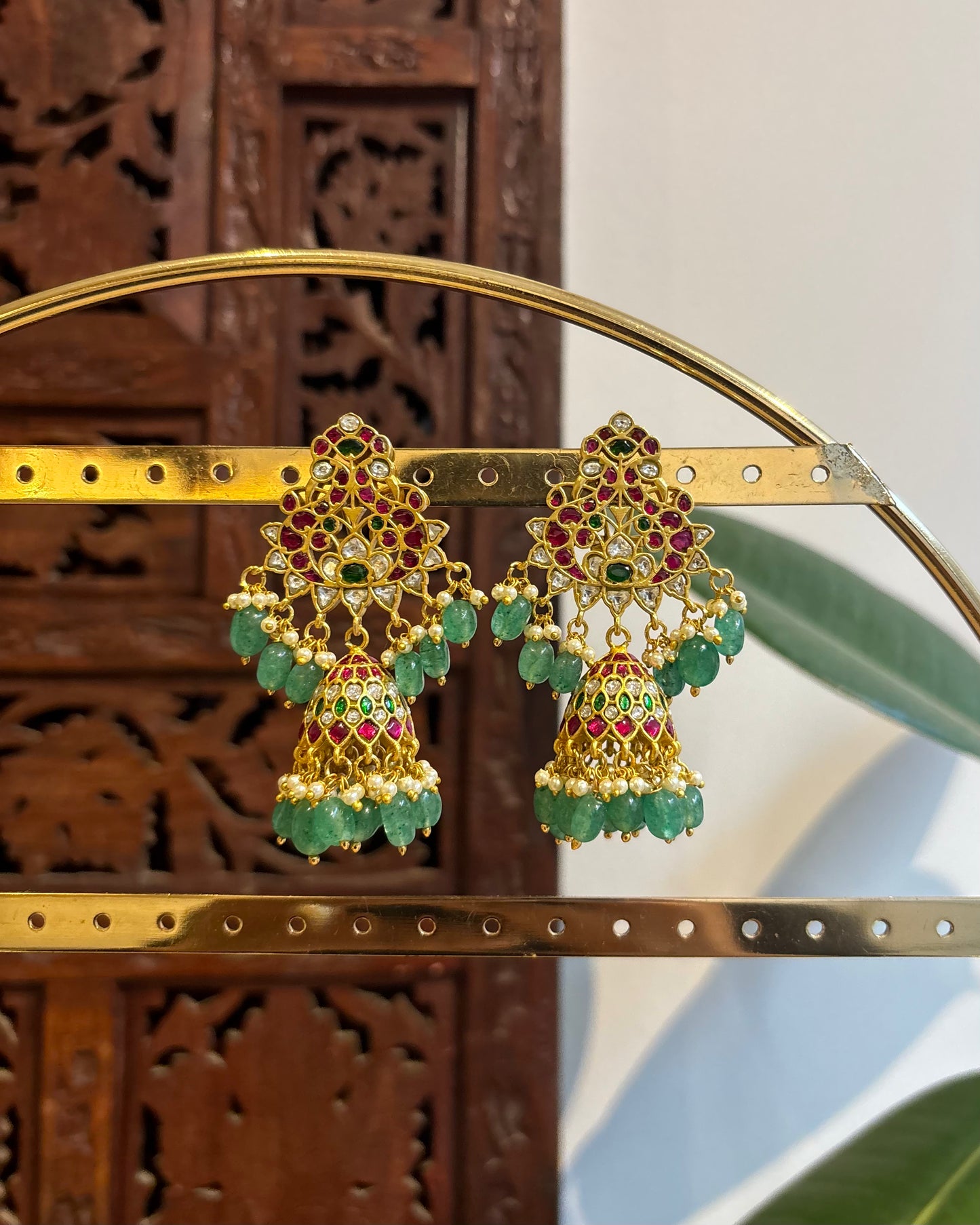 Multicolor Floral Jadau Kundan Jhumkas with Pearl Hangings | ER227