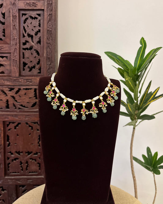 Antique Floral Peacock Jadau Pearl Choker | NC602