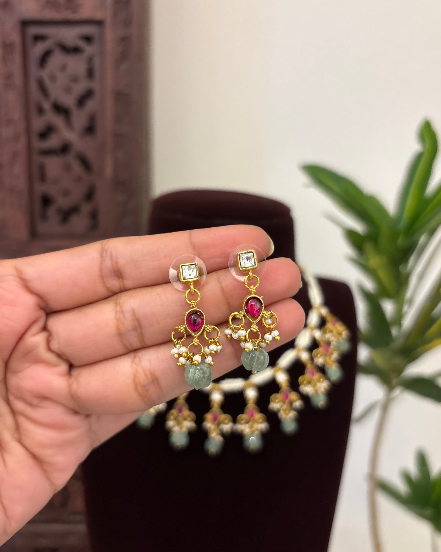 Antique Floral Peacock Jadau Pearl Choker | NC602