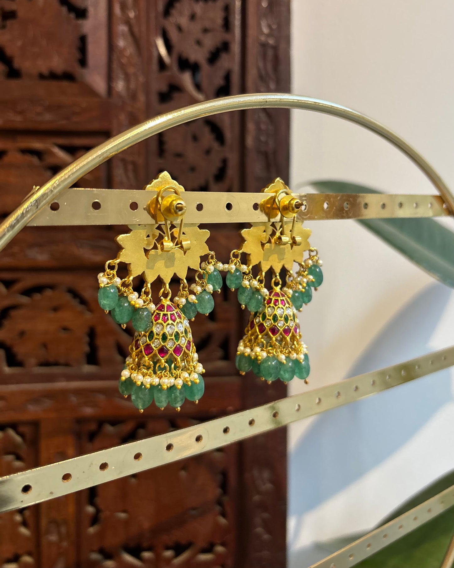 Multicolor Floral Jadau Kundan Jhumkas with Pearl Hangings | ER227