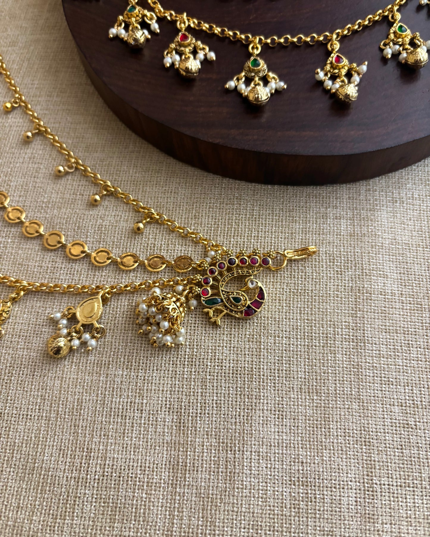 Statement Peacock Kundan Ear Chain – Pink & White | EC096