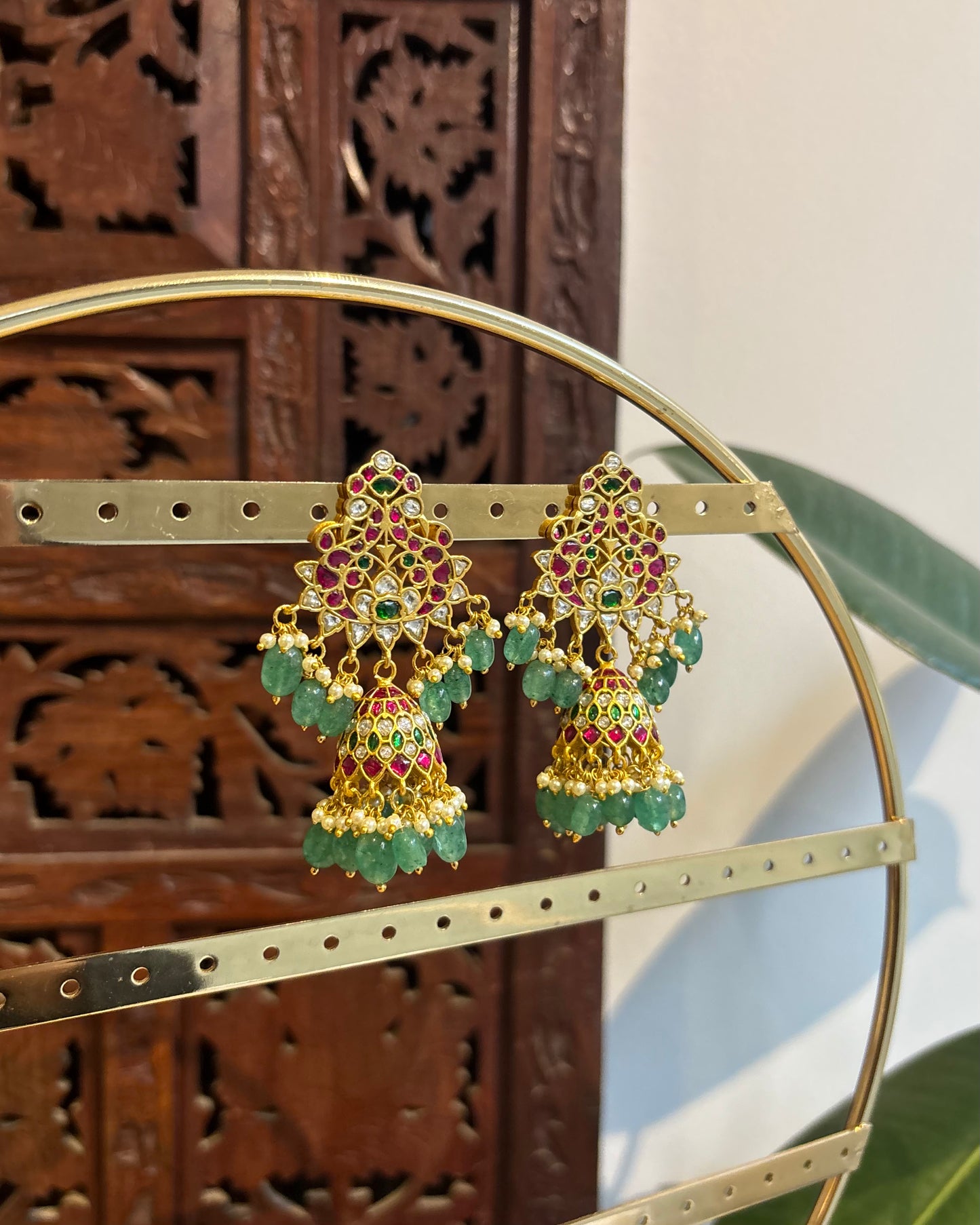 Multicolor Floral Jadau Kundan Jhumkas with Pearl Hangings | ER227