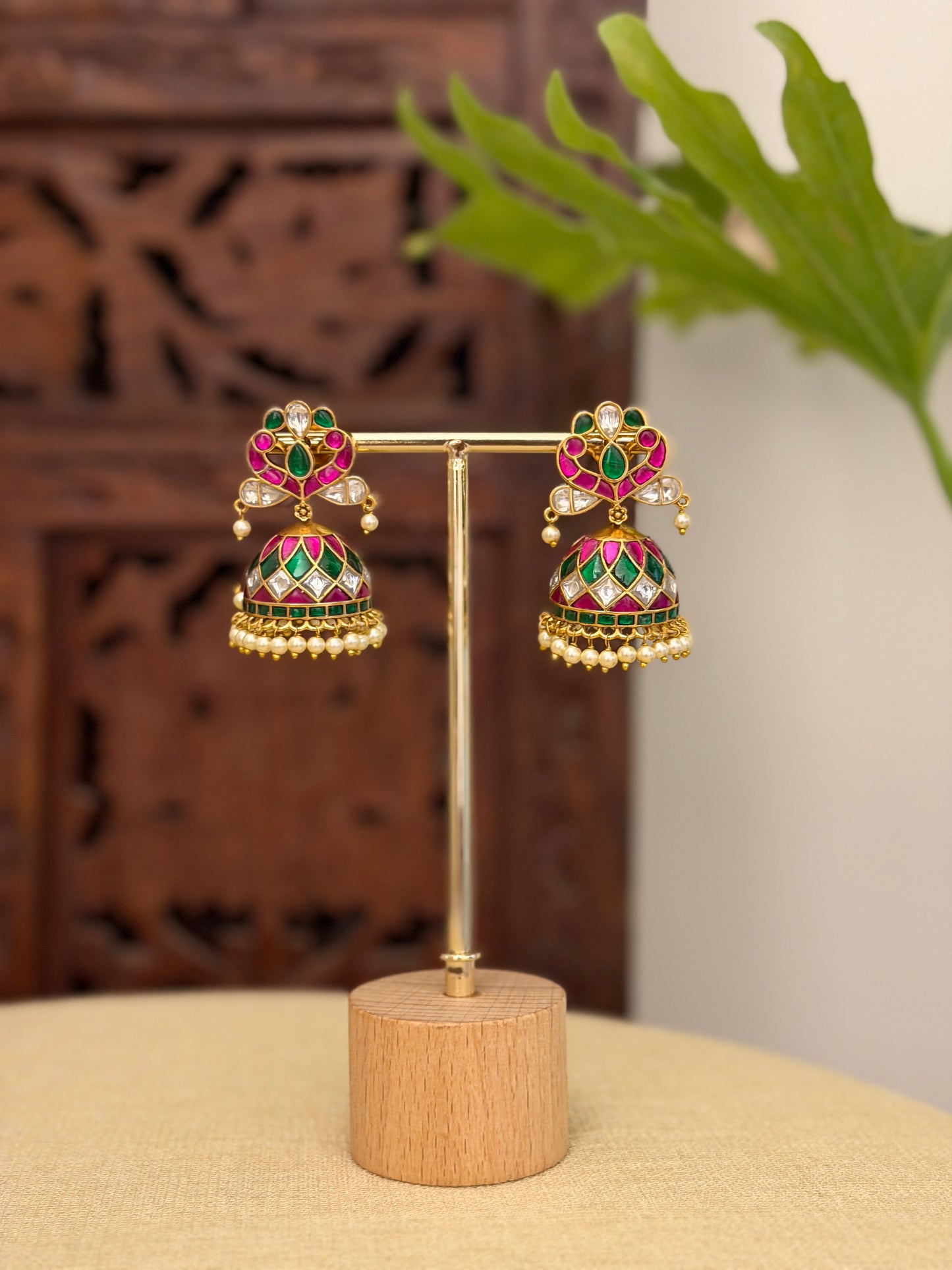 Multicolor Floral Jadau Kundan Jhumkas | ER407