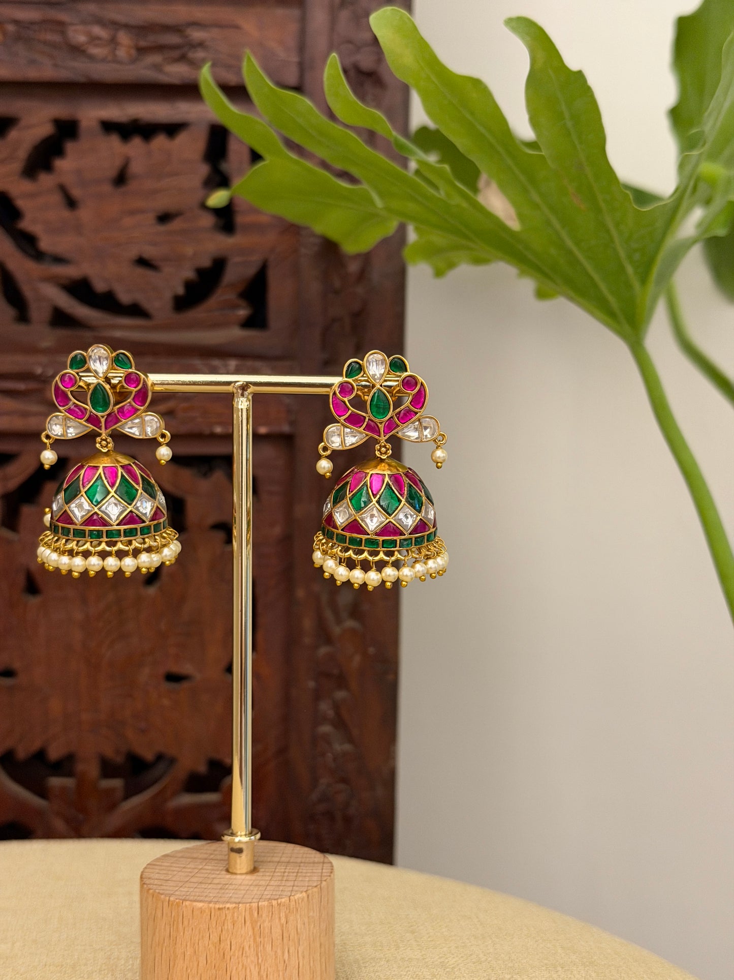 Multicolor Floral Jadau Kundan Jhumkas | ER407