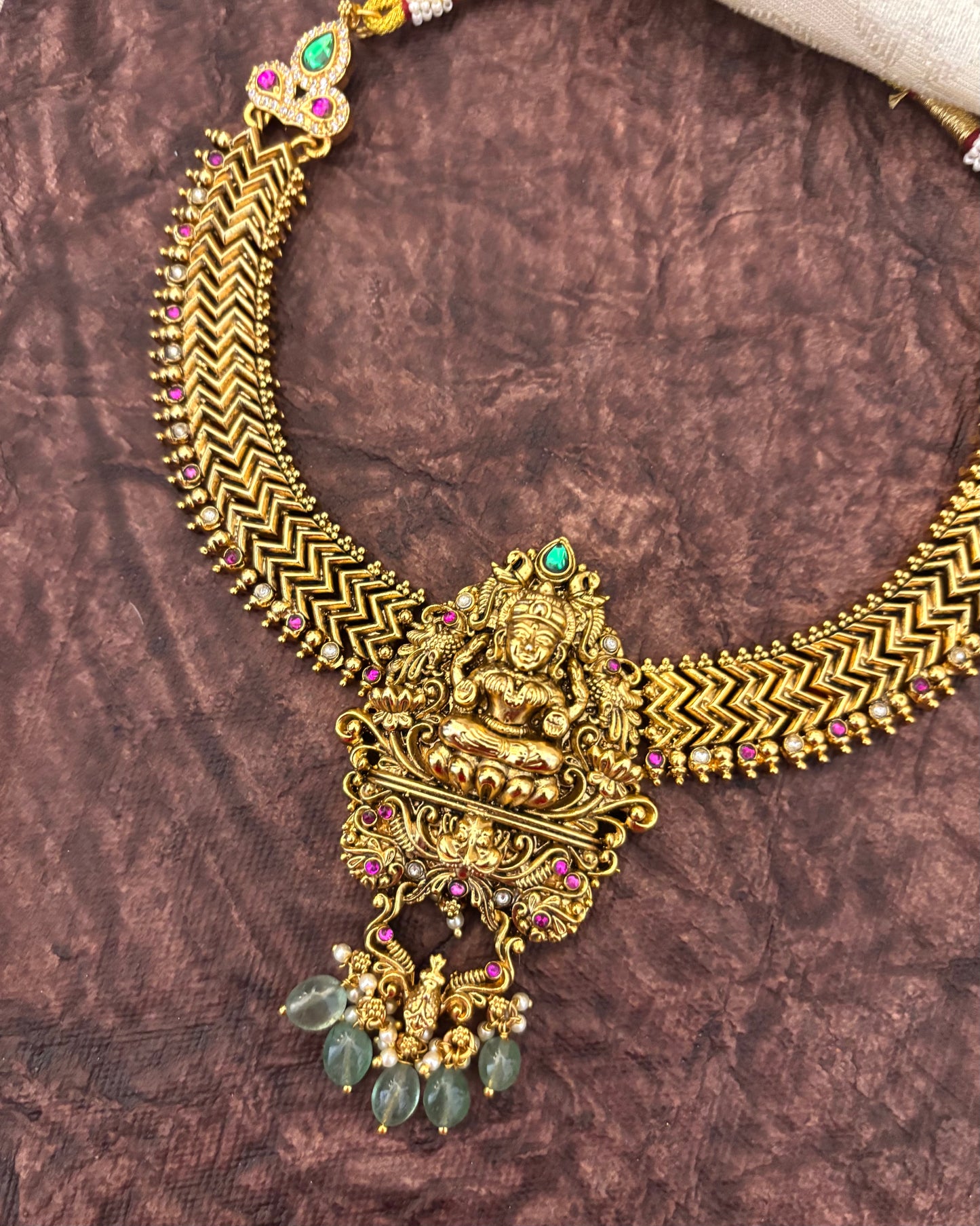 Lakshmi Antique Finish Short Necklace with Matching Jhumkas | NC113