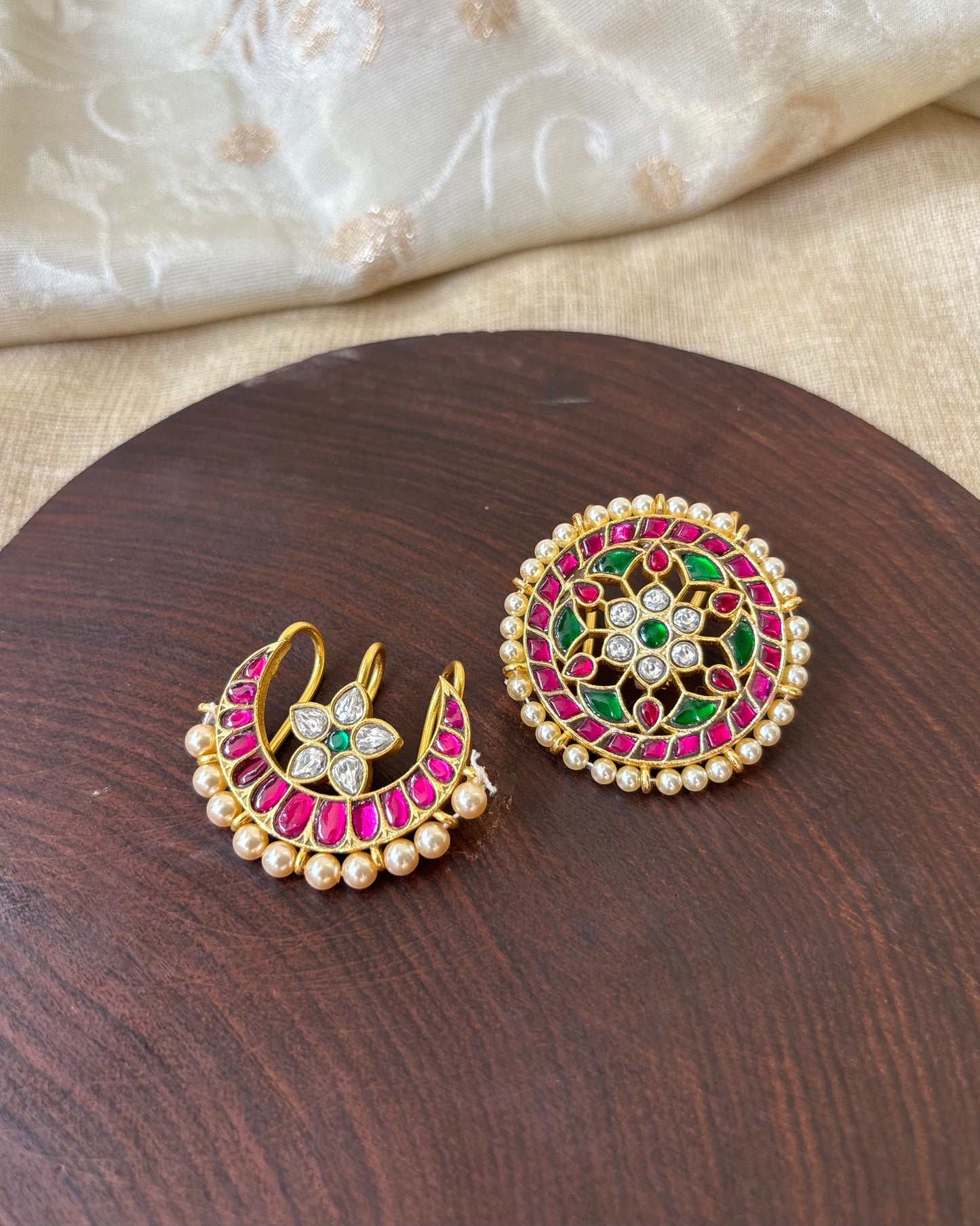 Jadau Kundan Sun & Moon Hair Accessory – Gold Plated Traditional Set | HA042