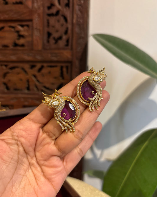 Purple Peacock AD Stud Earrings | ER219