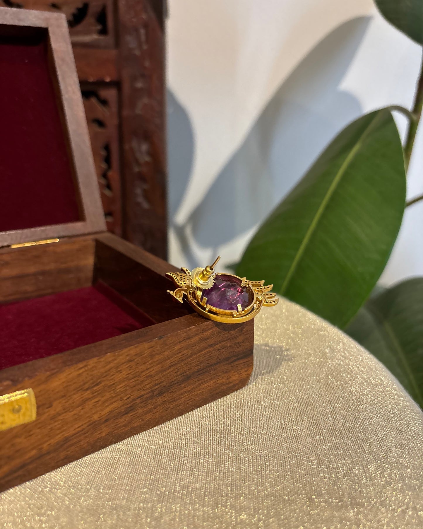 Purple Peacock AD Stud Earrings | ER219