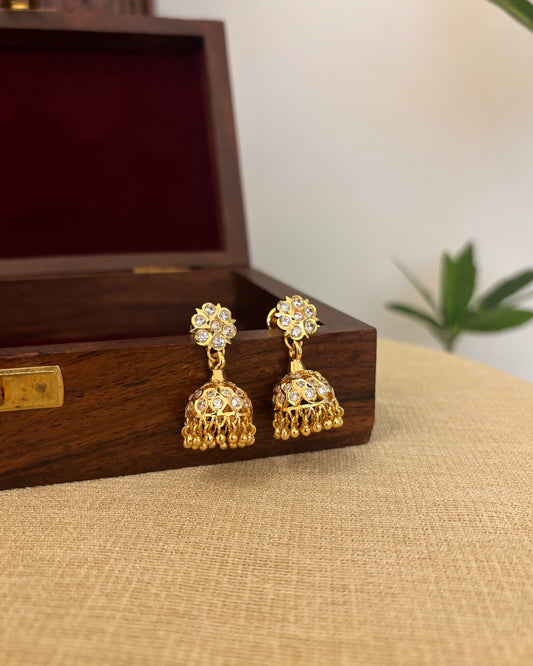 Vintage Impon Small Earrings – Classic Jhumkas | White  | ER360