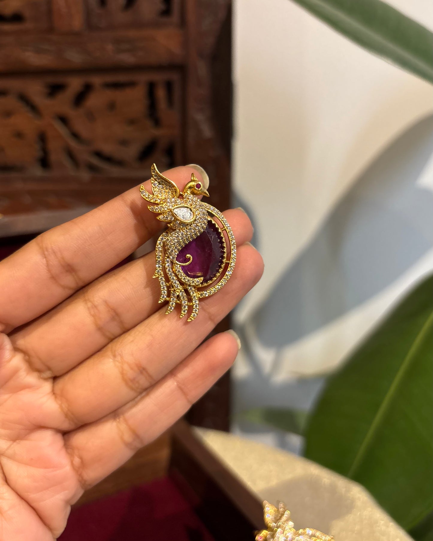 Purple Peacock AD Stud Earrings | ER219