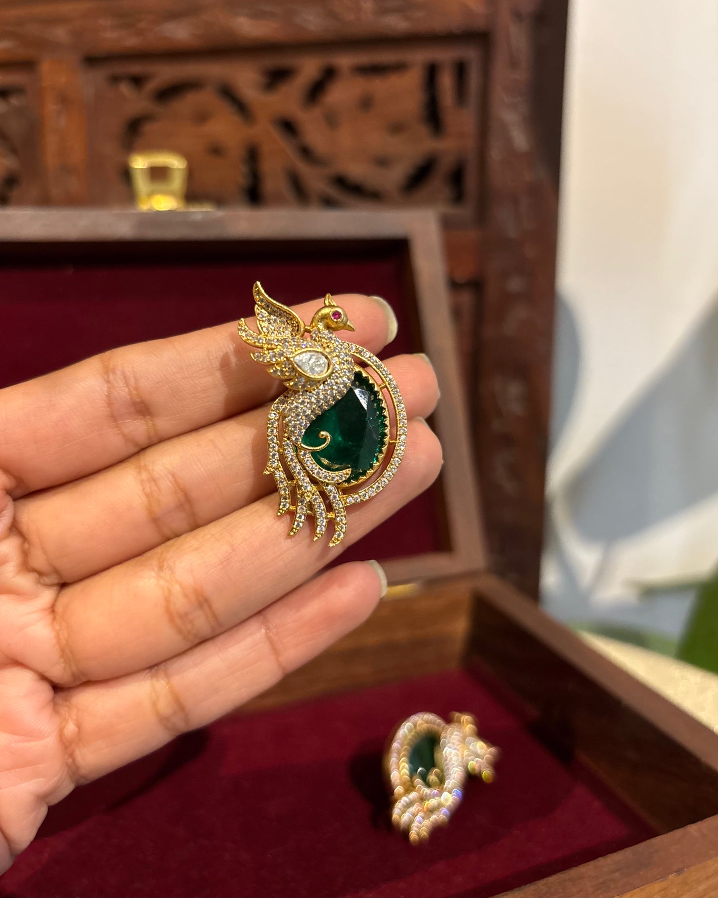 Green Peacock AD Stud Earrings | ER220