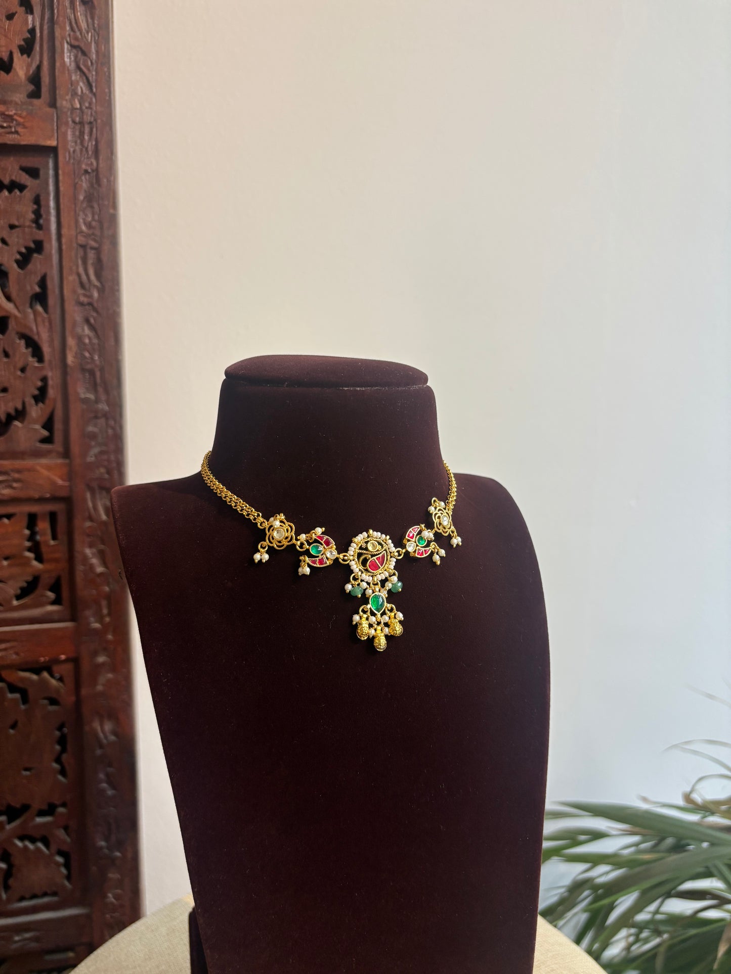 Kundan Chain Choker with Earrings | Handmade Gold Plated | NC401