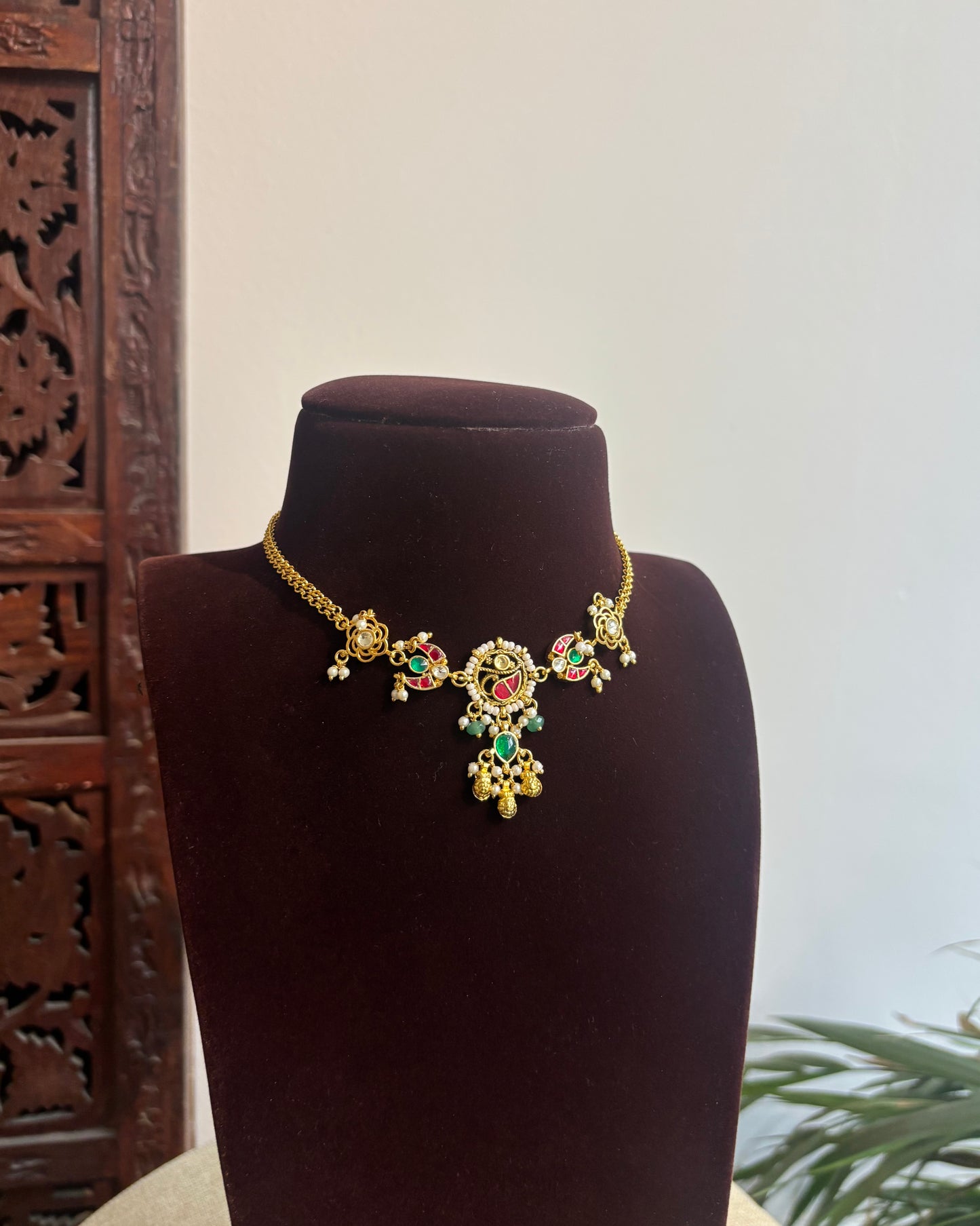 Kundan Chain Choker with Earrings | Handmade Gold Plated | NC401