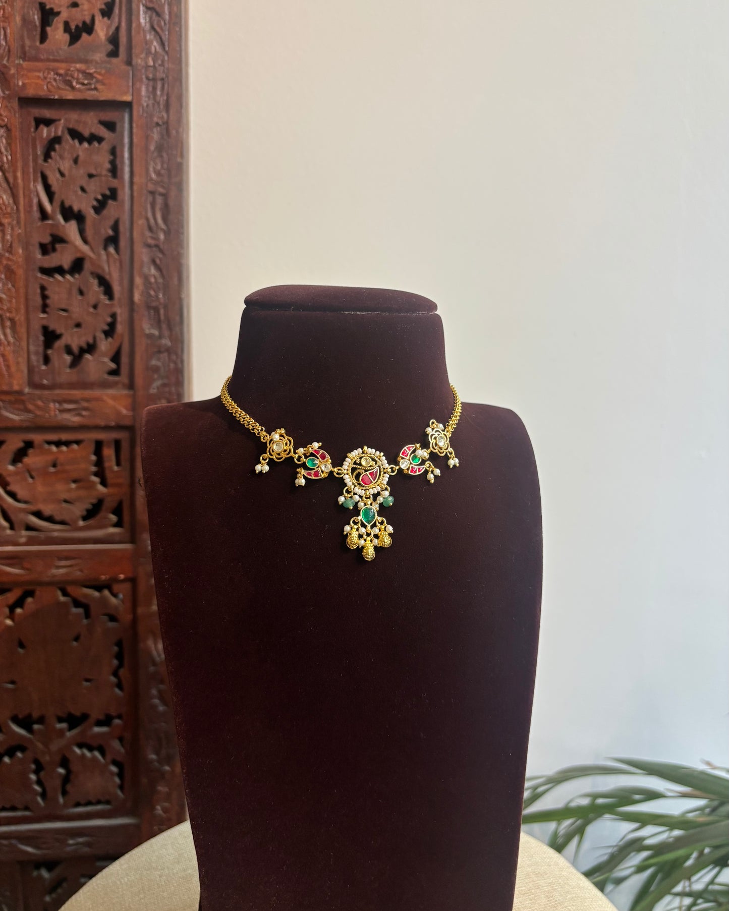 Kundan Chain Choker with Earrings | Handmade Gold Plated | NC401