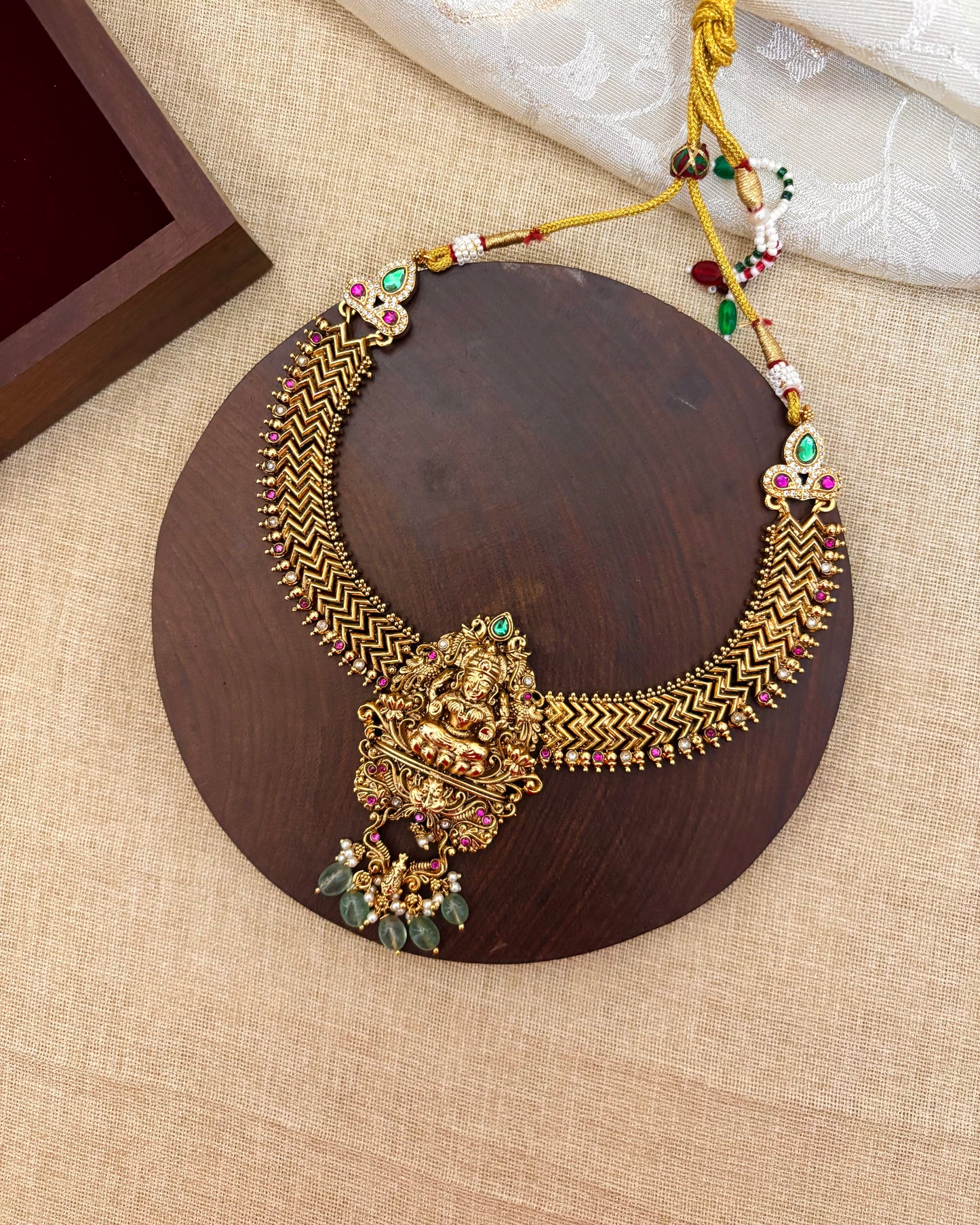 Lakshmi Antique Finish Short Necklace with Matching Jhumkas | NC113