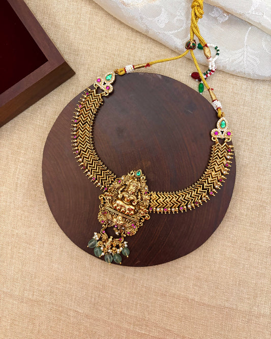 Lakshmi Antique Finish Short Necklace with Matching Jhumkas | NC113