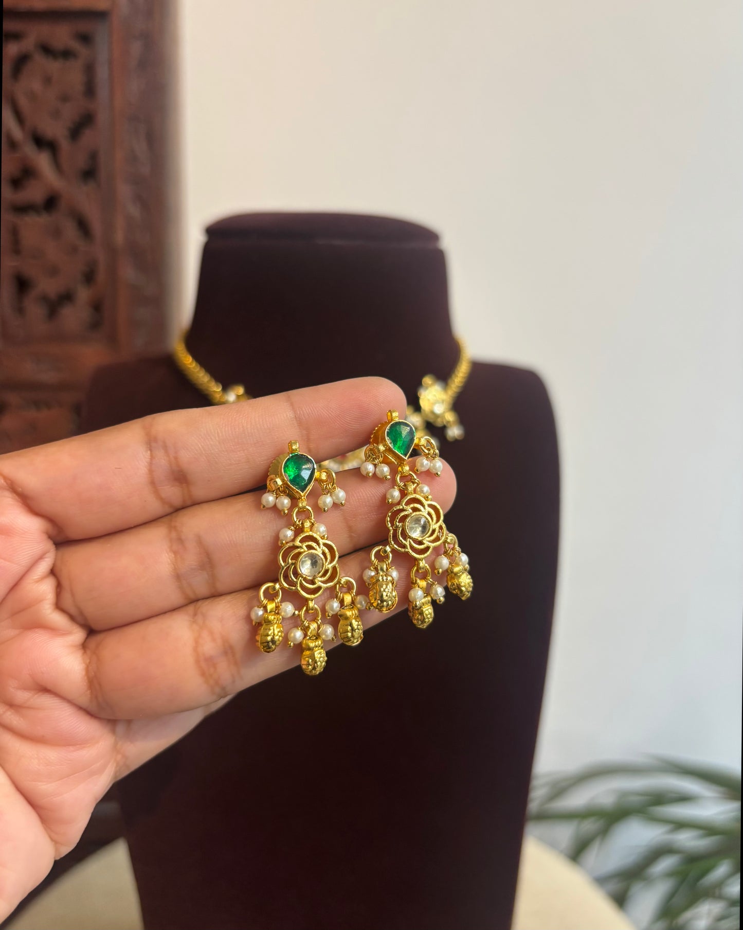 Kundan Chain Choker with Earrings | Handmade Gold Plated | NC401