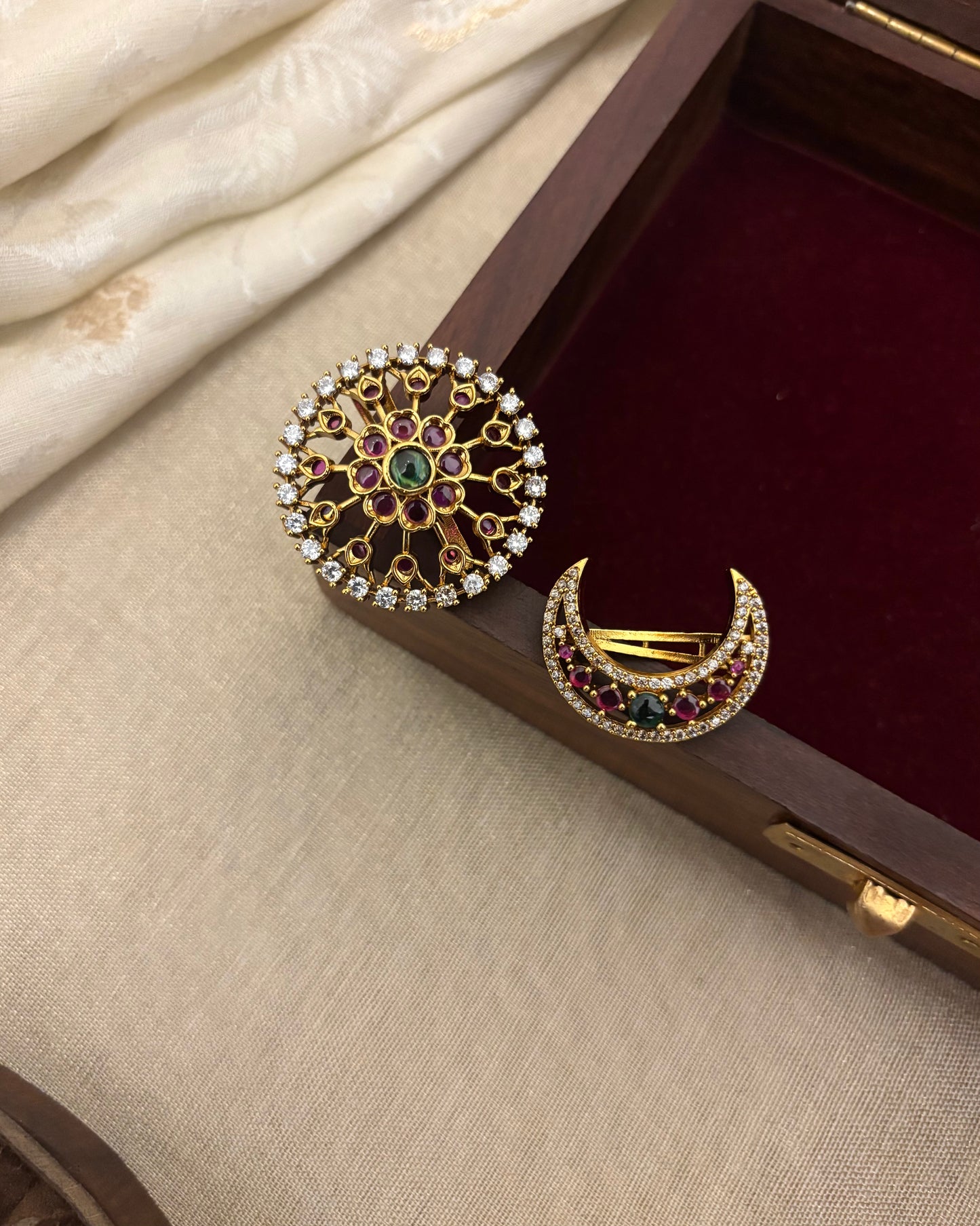 Jadau Kundan Sun & Moon Hair Accessory – Gold Plated Traditional Set | HA323