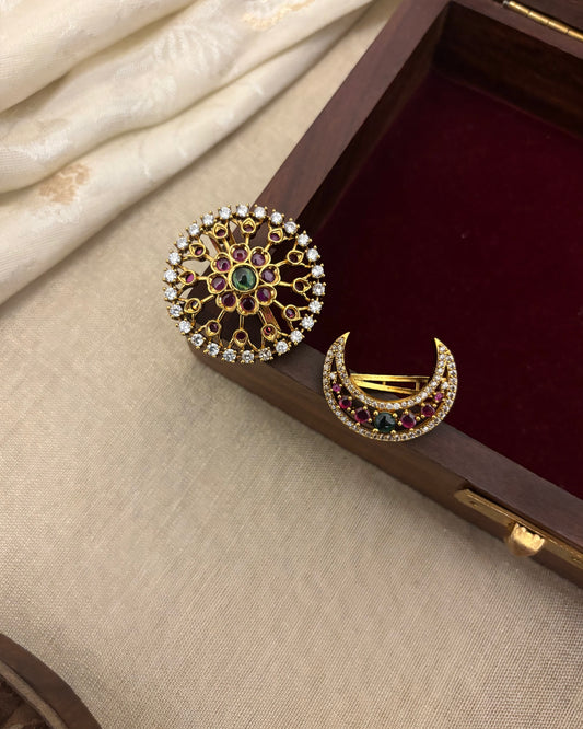 Jadau Kundan Sun & Moon Hair Accessory – Gold Plated Traditional Set | HA323