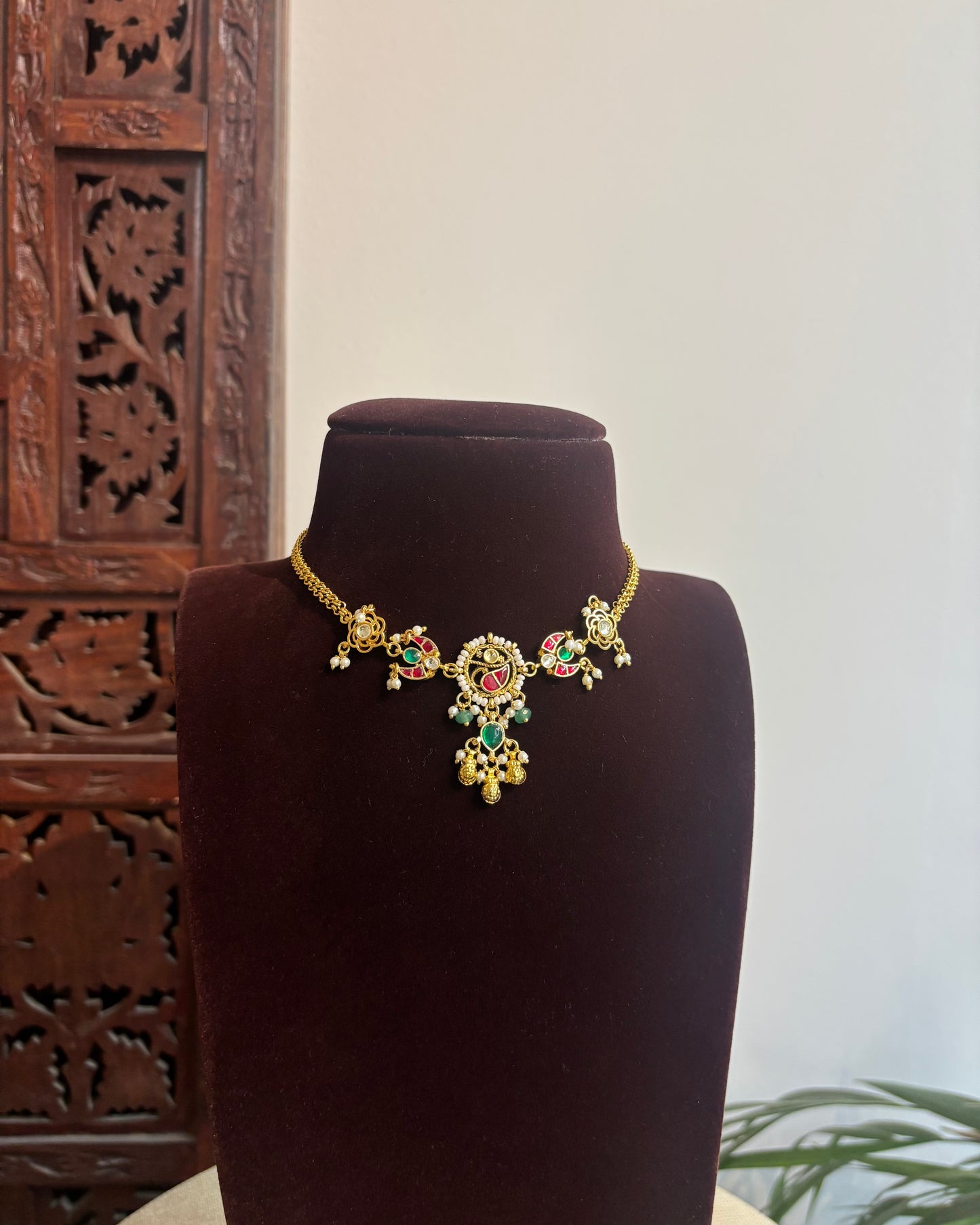 Kundan Chain Choker with Earrings | Handmade Gold Plated | NC401