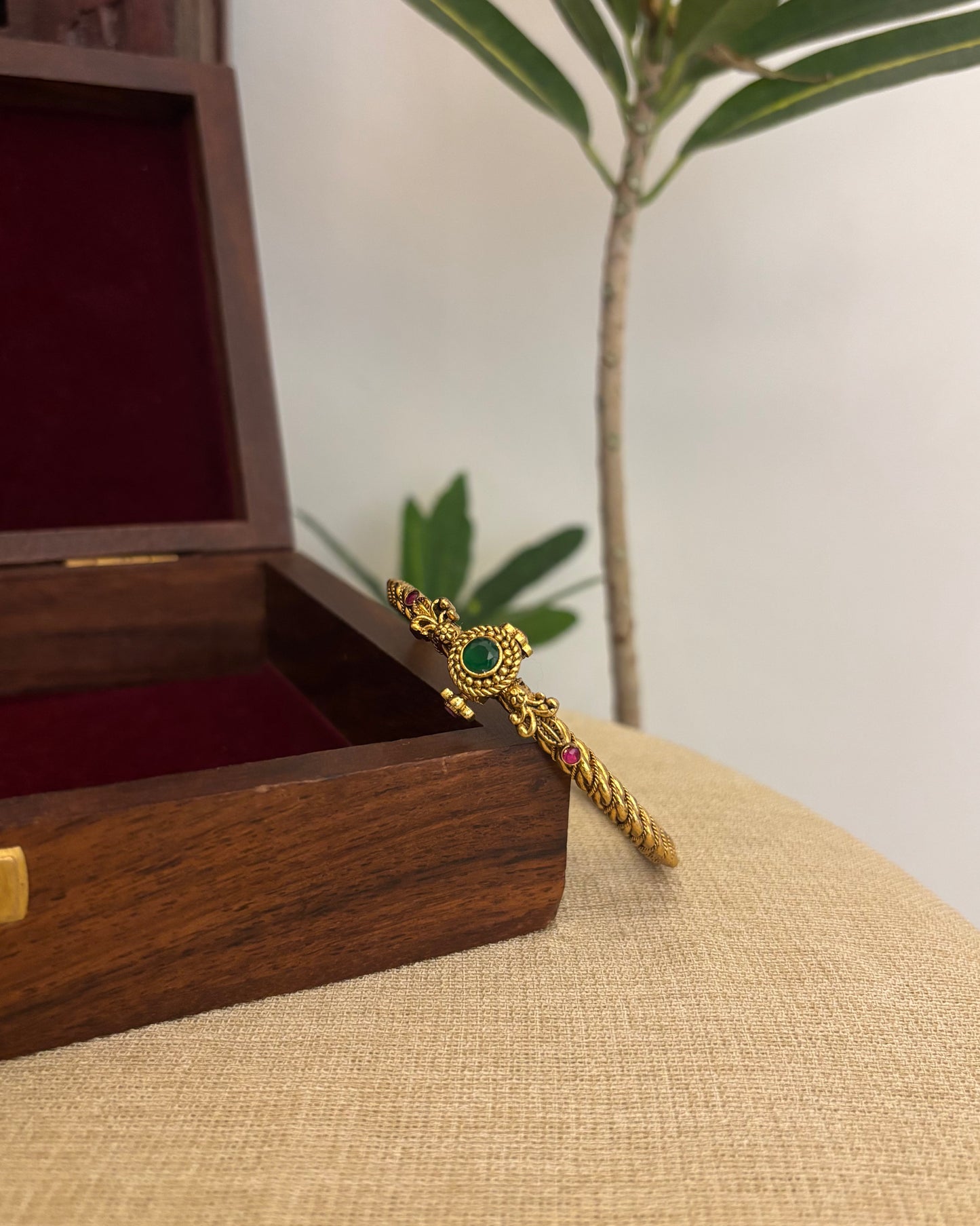 Ruby & Green Jadau Kundan Gold Plated Bangle | BA089