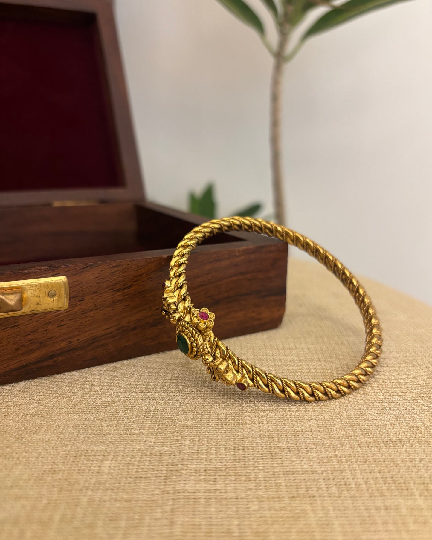 Ruby & Green Jadau Kundan Gold Plated Bangle | BA089