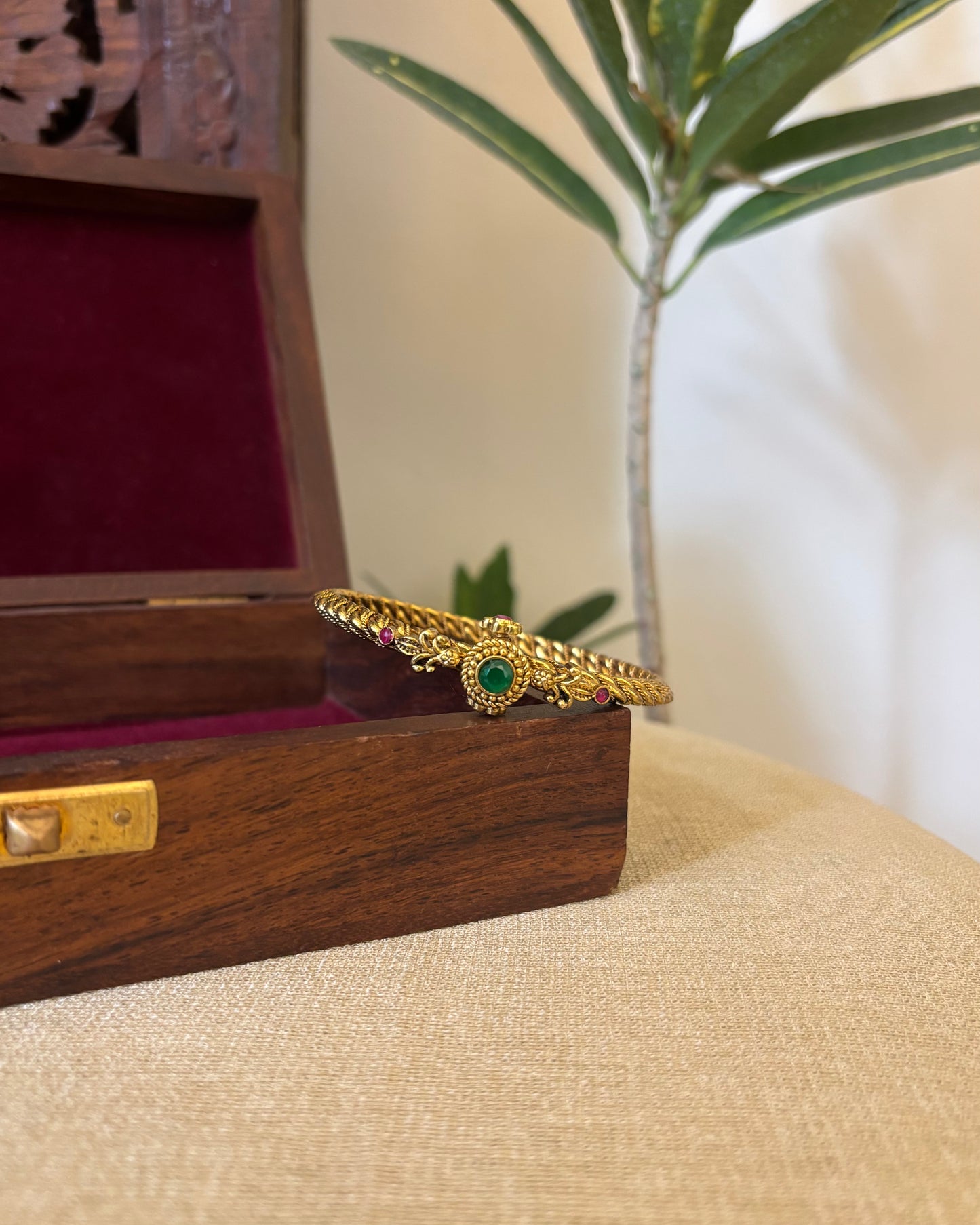 Ruby & Green Jadau Kundan Gold Plated Bangle | BA089