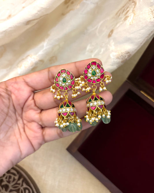Floral Statement Multicolor Jadau Kundan Jhumkas | ER080