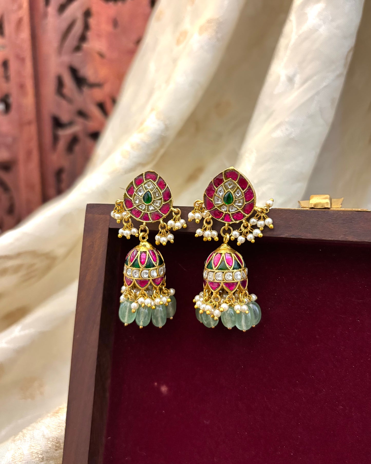 Floral Statement Multicolor Jadau Kundan Jhumkas | ER080
