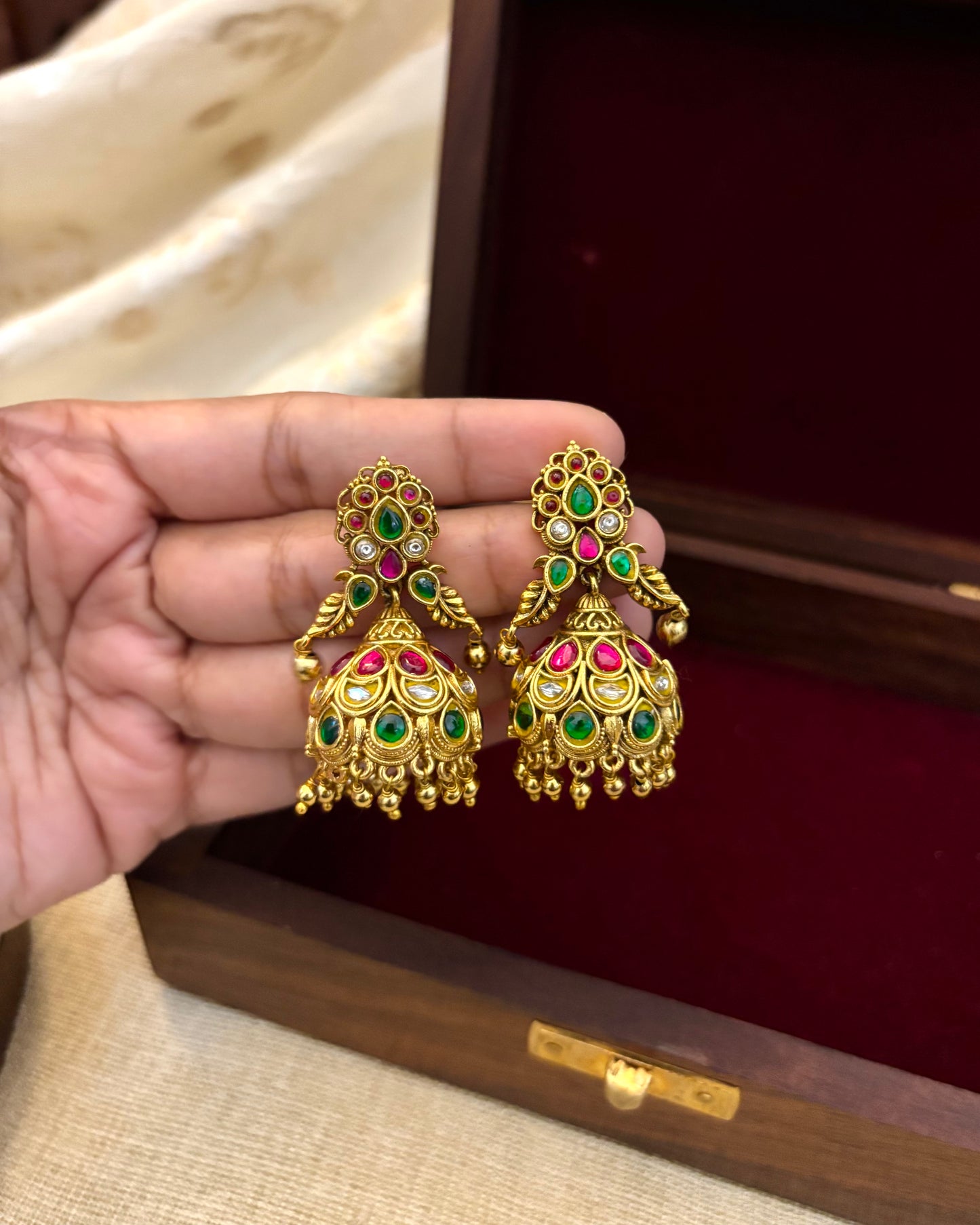 Floral Statement Multicolor Jadau Kundan Jhumkas | ER081