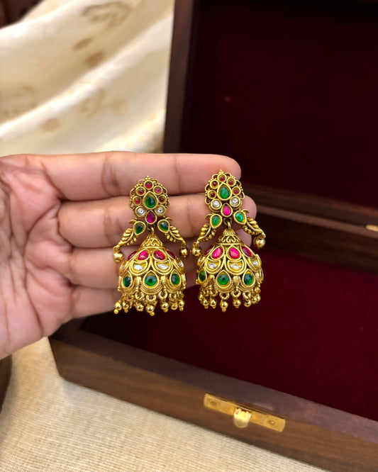 Floral Statement Multicolor Jadau Kundan Jhumkas | ER081