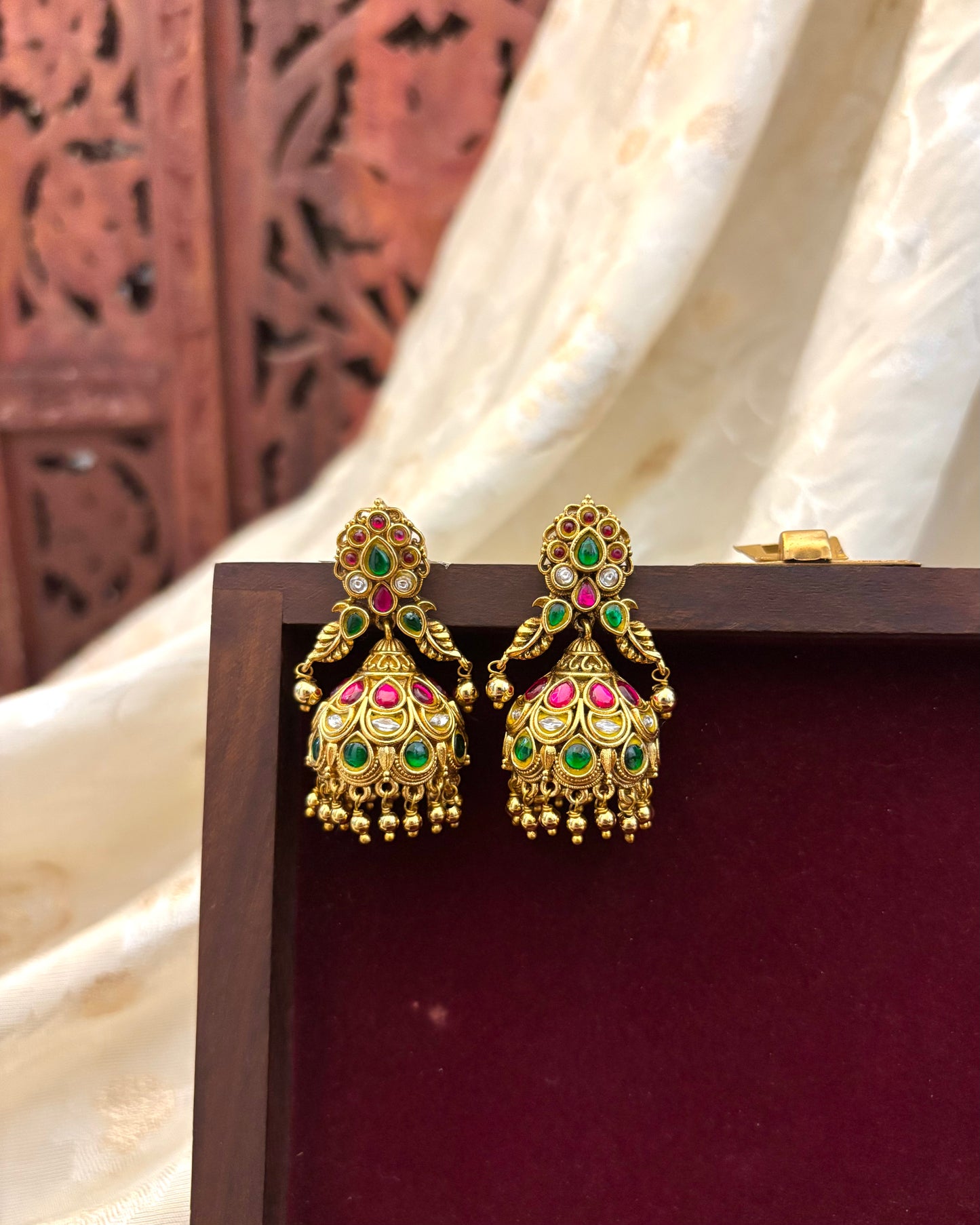 Floral Statement Multicolor Jadau Kundan Jhumkas | ER081
