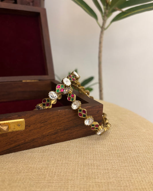 Multicolor Jadau Kundan Gold Plated Bangles | BA087