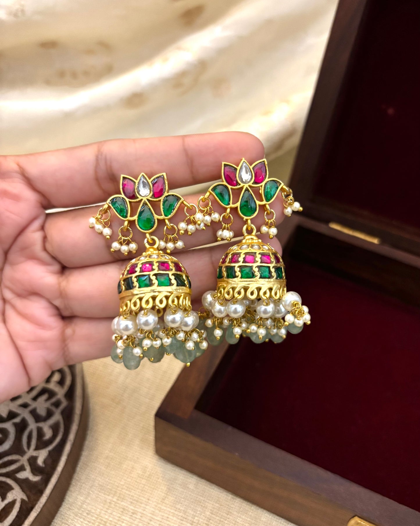 Lotus Statement Multicolor Jadau Kundan Jhumkas | ER082