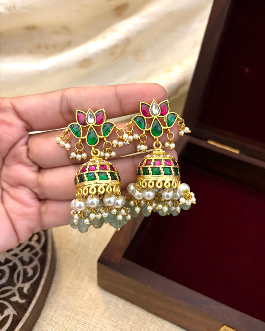 Lotus Statement Multicolor Jadau Kundan Jhumkas | ER082