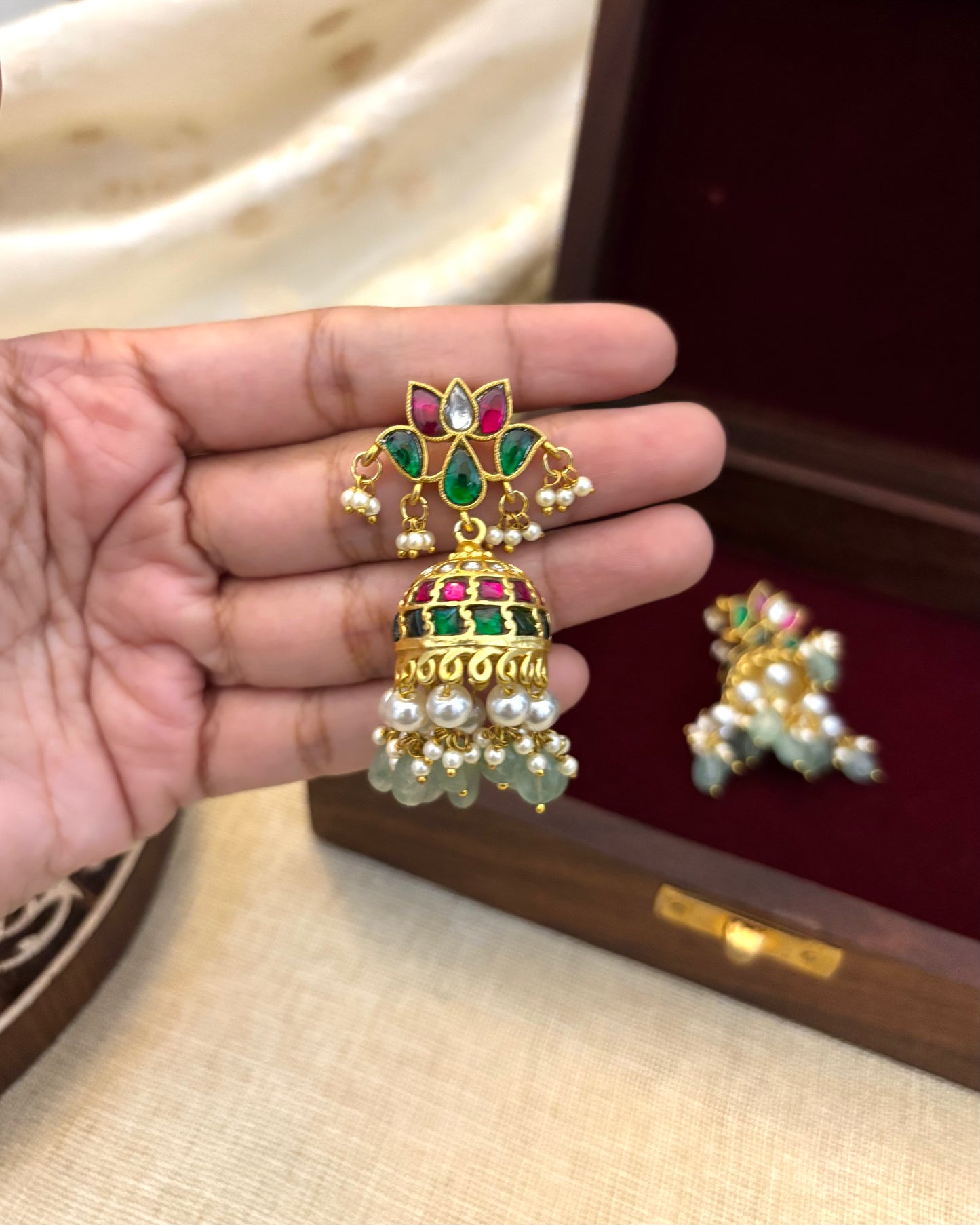 Lotus Statement Multicolor Jadau Kundan Jhumkas | ER082