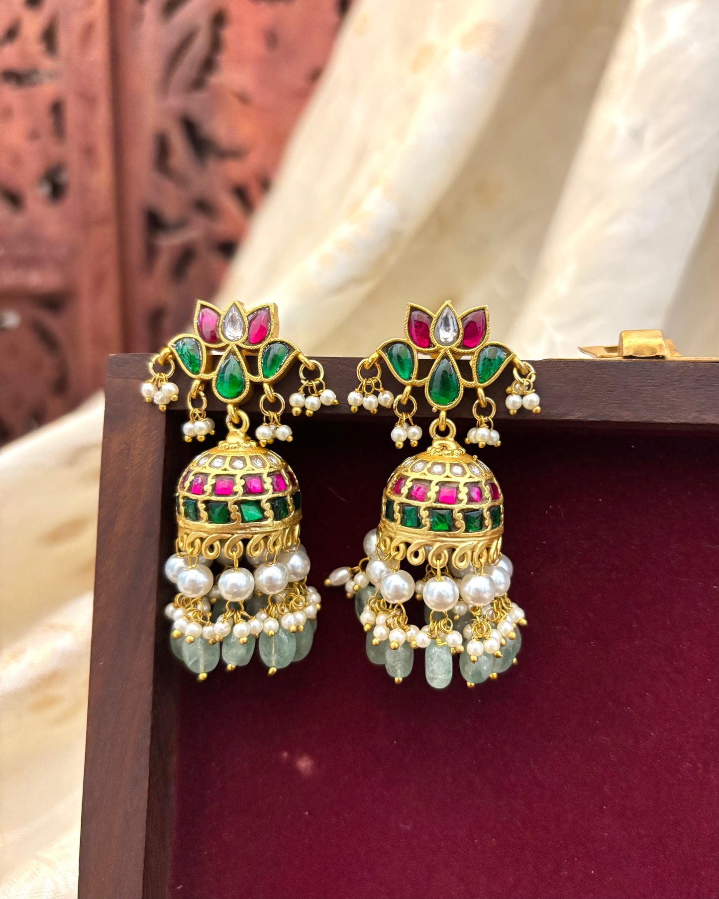 Lotus Statement Multicolor Jadau Kundan Jhumkas | ER082