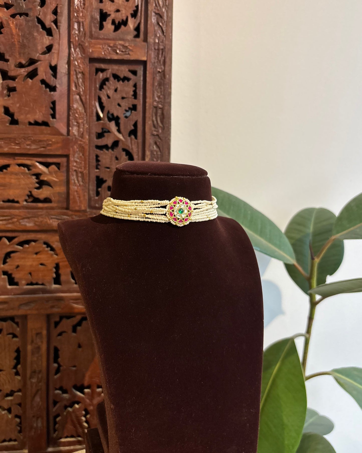 Multi-Color Floral Kundan Choker with Earrings| Handmade Gold Plated | NC299