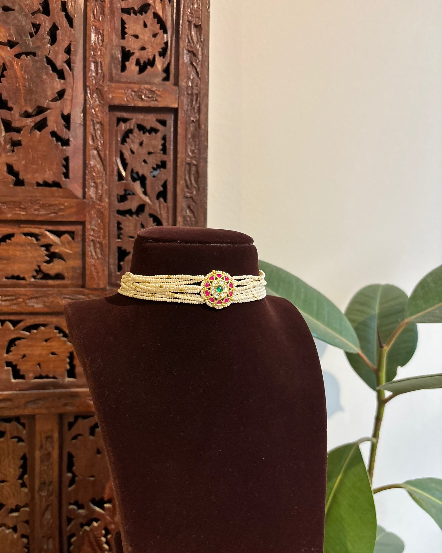 Multi-Color Floral Kundan Choker with Earrings| Handmade Gold Plated | NC299