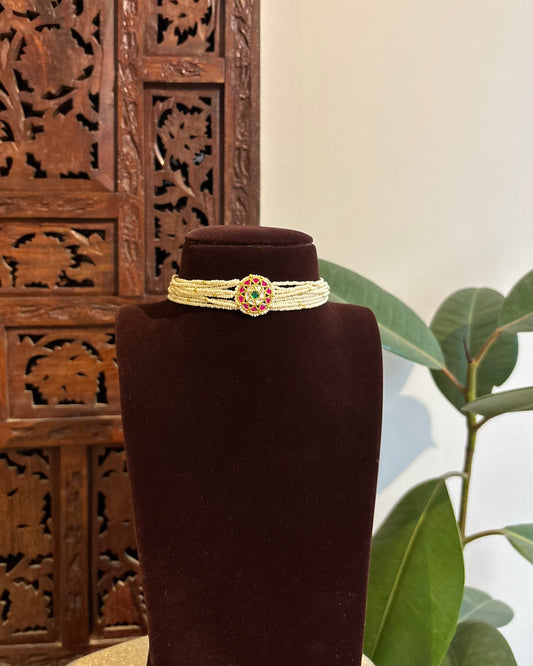 Multi-Color Floral Kundan Choker with Earrings| Handmade Gold Plated | NC299