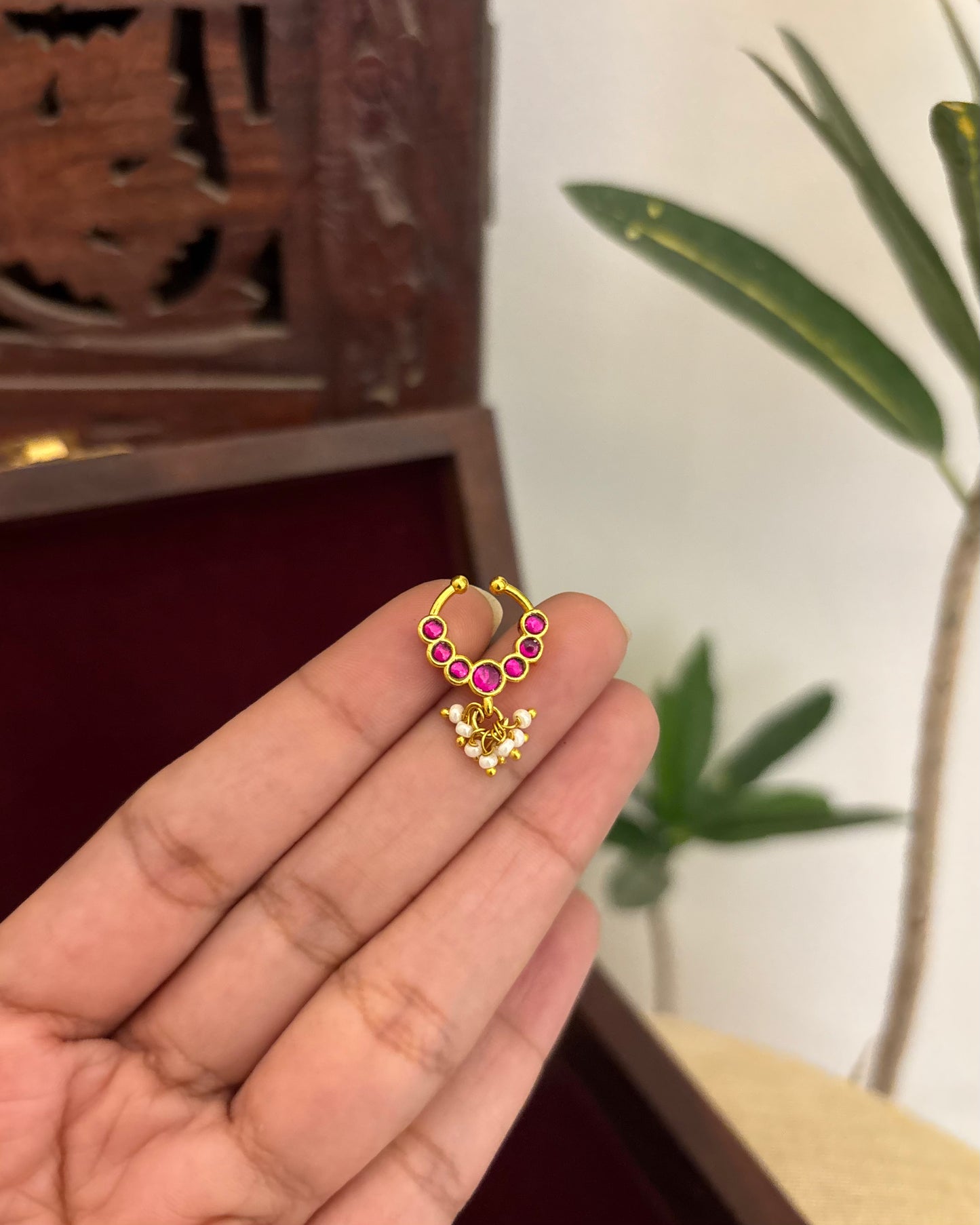Floral Clip On Septum Nosepin | Ruby | NP133