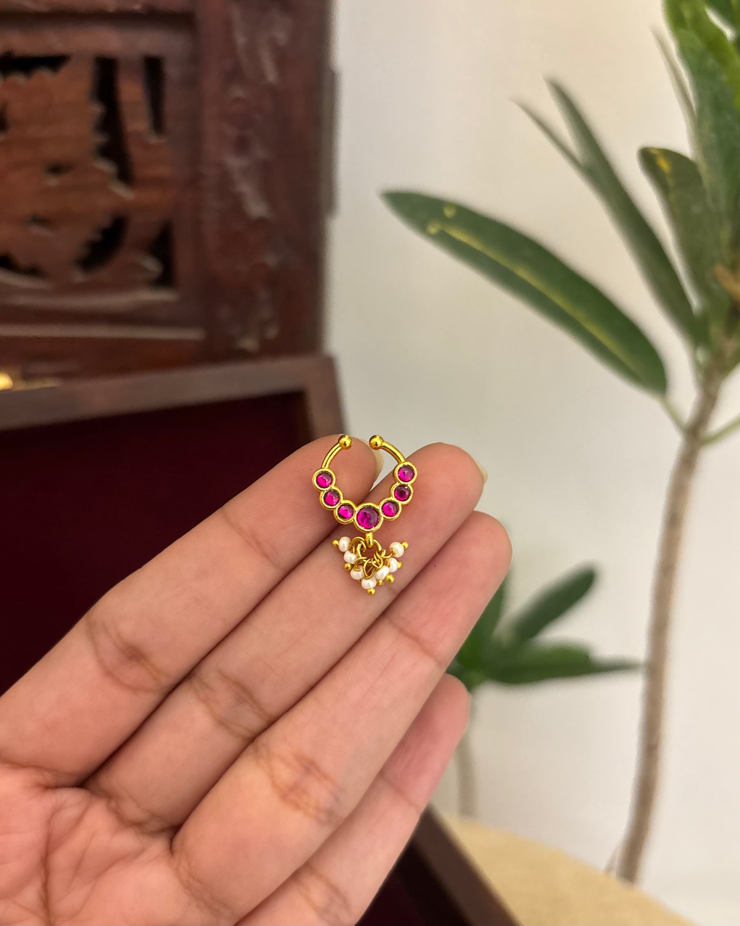 Floral Clip On Septum Nosepin | Ruby | NP133
